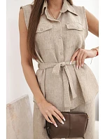 Dámský komplet s vázanou halenkou a širokými kalhotami fango