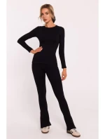 M817 Rebrovaný korzetový top s dlhými rukávmi - čierny