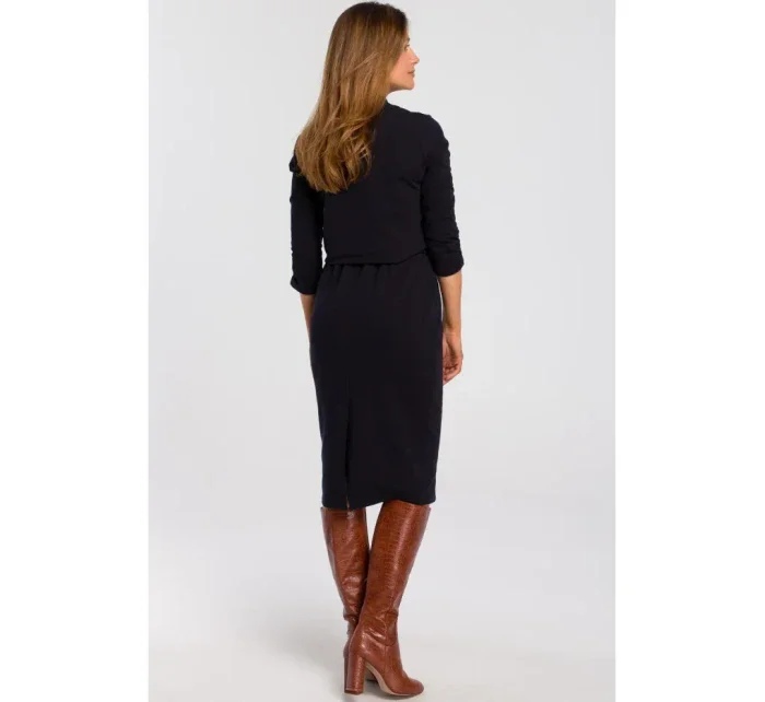 model 18002244 Pletené šaty s výstřihem do V tmavě modré - STYLOVE