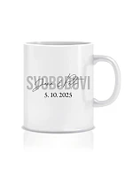 Personalizovaný klasický biely keramický hrnček s objemom 300 ml s menami novomanželov Personalizovaný klasický biely keramický hrnček s objemom 300 ml s menami novomanželov