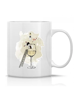 SKIP TO WINE - klasický biely keramický hrnček 300 ml