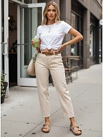 Jeansy damskie mom fit casual z paskiem beżowe model 22173035 - FashionStreet