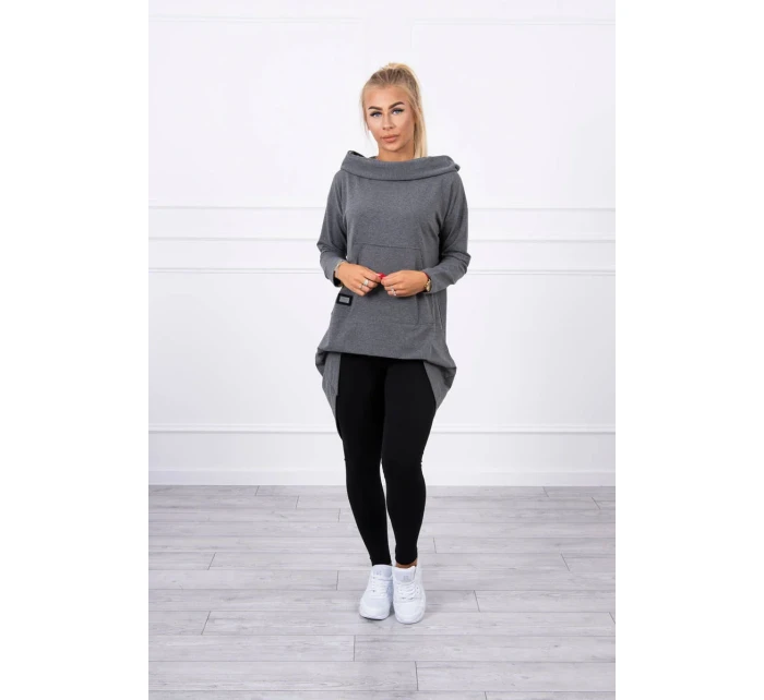 Mikina s kapucňou s dlhým chrbtom v grafitovej farbe