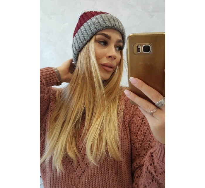 Fleecová čiapka Bojana K265 tmavo šedá+ bordó+svetlo šedá