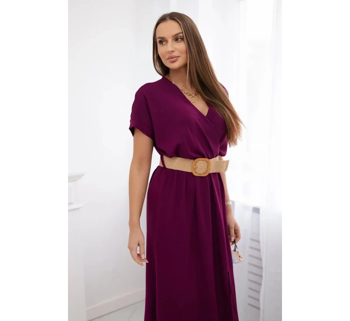 Dlhé šaty s ozdobným opaskom slivka