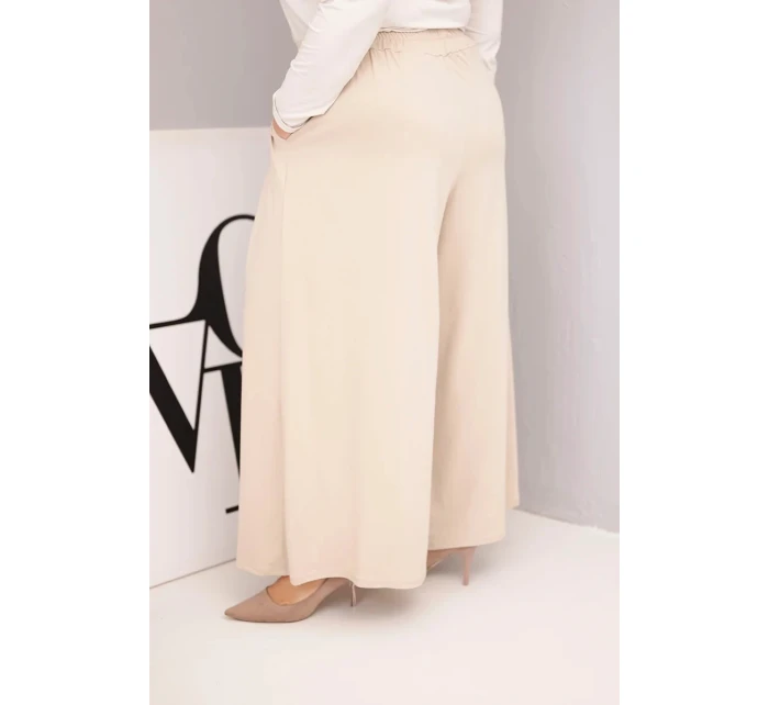 Dámské bavlněné kalhoty Plus Size s širokými nohavicemi a volným střihem béžové Dámské bavlněné kalhoty Plus Size s širokými nohavicemi a volným střihem béžové