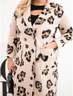 Dámský elegantní kabát Plus Size s klopami leopardí béžový Dámský elegantní kabát Plus Size s klopami leopardí béžový