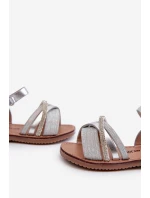 Błyszczące Dziecięce Sandałki Na Rzep Srebrne Delphina