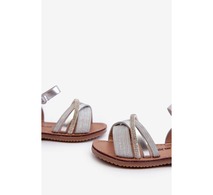 Błyszczące Dziecięce Sandałki Na Rzep Srebrne Delphina