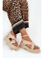 Dámské sandály na platformě a klínu eko kůže béžové model 21688746 - Boto Dámské sandály na platformě a klínu eko kůže béžové model 21688746 - Boto