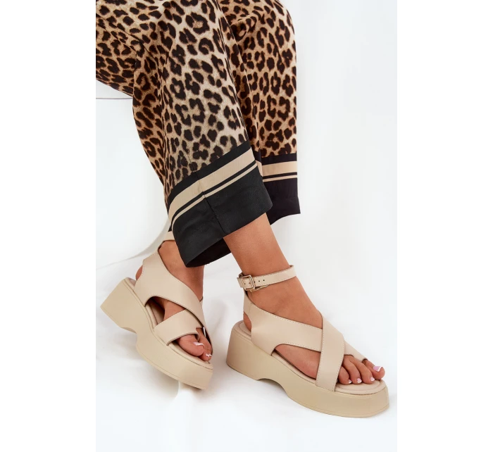 Dámské sandály na platformě a klínu eko kůže béžové model 21688746 - Boto Dámské sandály na platformě a klínu eko kůže béžové model 21688746 - Boto