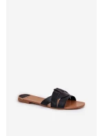 Płaskie Klapki Damskie Z Przeplatającymi Się Paskami Czarne Selaenor Płaskie Klapki Damskie Z Przeplatającymi Się Paskami Czarne Selaenor