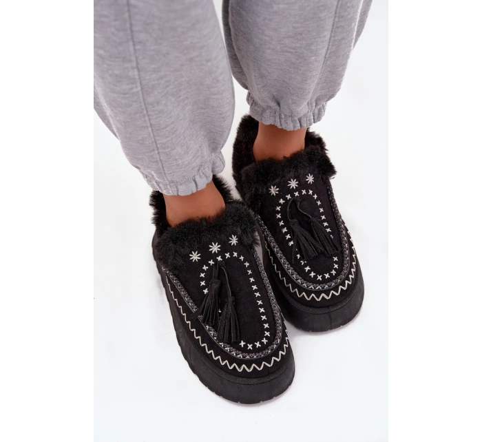 Dámské sněhule na platformě s kožíškem a třásněmi Černé Ferayne