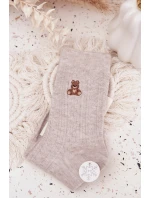 Teplé dámské ponožky s vlnou medvěd šedé