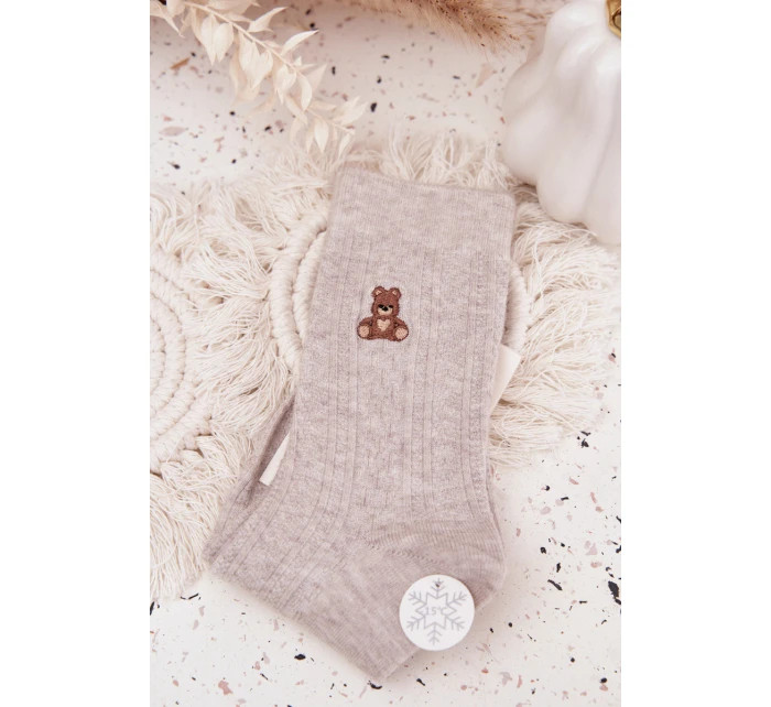 Teplé dámské ponožky s vlnou medvěd šedé