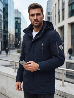 Pánska zimná bunda s odnímateľnou kapucňou, tmavomodrá, FashionStreet TX5106