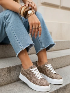 Dámske šnurovacie tenisky na hrubej podrážke hnedej farby FashionStreet ZY1380