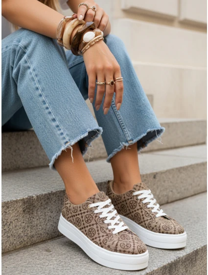 Dámske šnurovacie tenisky na hrubej podrážke hnedej farby FashionStreet ZY1380