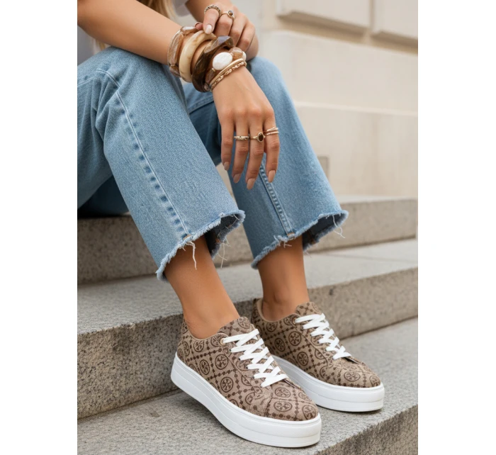 Dámske šnurovacie tenisky na hrubej podrážke hnedej farby FashionStreet ZY1380