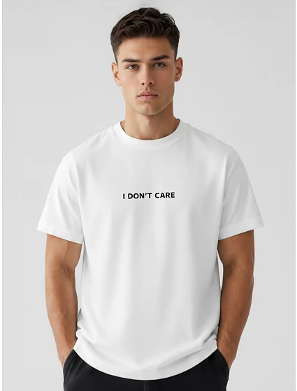 Pánske tričko oversize s nápisom I DON'T CARE white FashionStreet NX1044R Pánske tričko oversize s nápisom I DON'T CARE white FashionStreet NX1044R