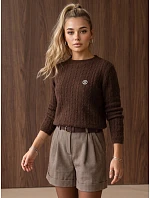 Sweter damski z warkoczowym splotem czekoladowy FashionStreet MY2674 Sweter damski z warkoczowym splotem czekoladowy FashionStreet MY2674