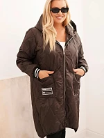 Dámska prešívaná bunda Plus Size s kapucňou a športovými manžetami Brown