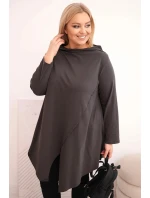 Dámská bavlněná blůza Plus Size asymetrická s model 22011650 rukávem grafitová - K-Fashion