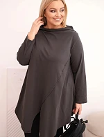 Dámska bavlnená blúzka asymetrická s otočenými rukávmi Graphite