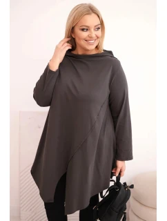 Dámská bavlněná blůza Plus Size asymetrická s model 22011650 rukávem grafitová - K-Fashion