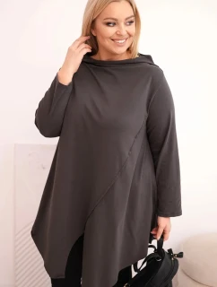 Dámská bavlněná blůza Plus Size asymetrická s model 21798695 rukávem grafitová - K-Fashion