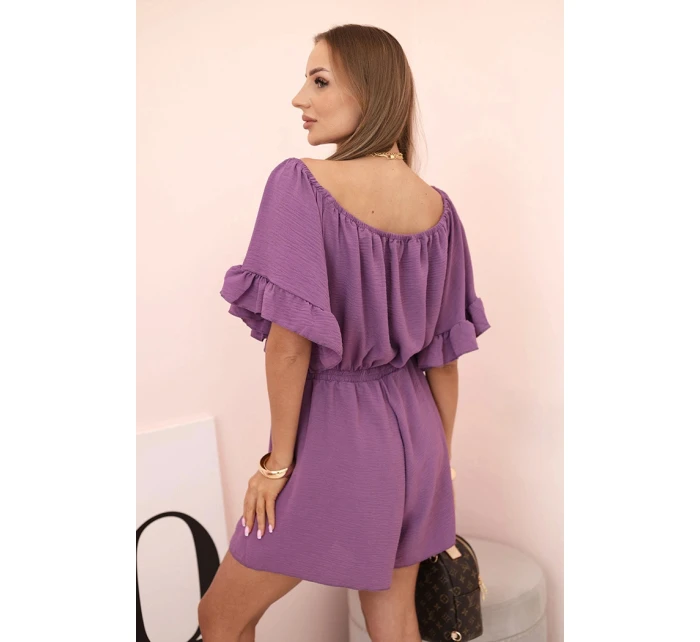 Dámský bavlněný overal bez rukávů s vázáním v pase ecru