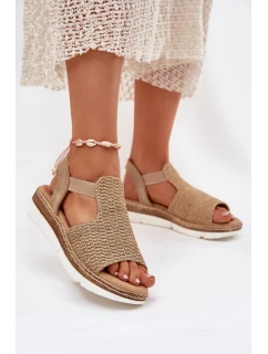 Sandały Damskie Z Plecionką Beżowo-Złote Jelana