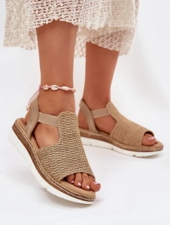 Sandały Damskie Z Plecionką Beżowo-Złote Jelana