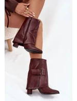 Ocieplane Botki Na Słupku Z Wywiniętą Cholewką I Klamrą Bordowe Ylenara