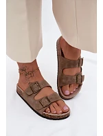 Dámské pantofle s korkovou podrážkou Khaki Harleen