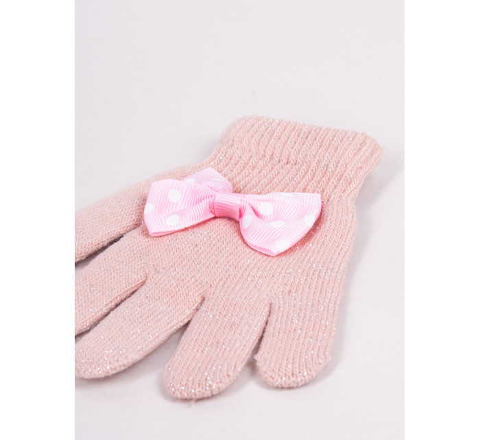 Dívčí pětiprsté rukavice Yoclub s mašlí RED-0070G-AA50-007 Pink