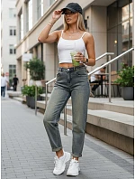 Dámske sivé džínsy s vysokým pásom v mom fit strihu FashionStreet UY3002