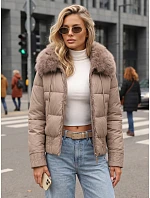 Dámska zimná prešívaná bunda s kožušinou, béžová, FashionStreet TY5830 Dámska zimná prešívaná bunda s kožušinou, béžová, FashionStreet TY5830