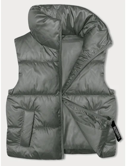 Dámsky krátky top bez rukávov so stojatým golierom Khaki (B8245-11)