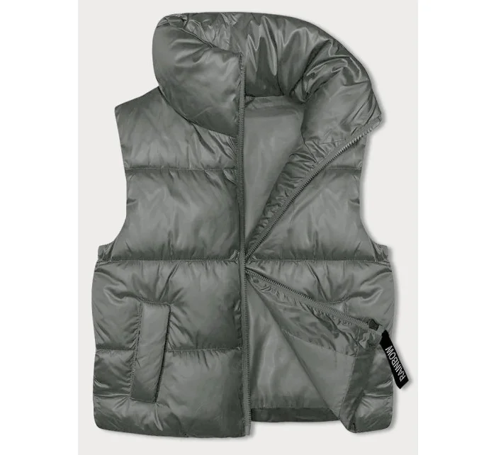 Dámsky krátky top bez rukávov so stojatým golierom Khaki (B8245-11)