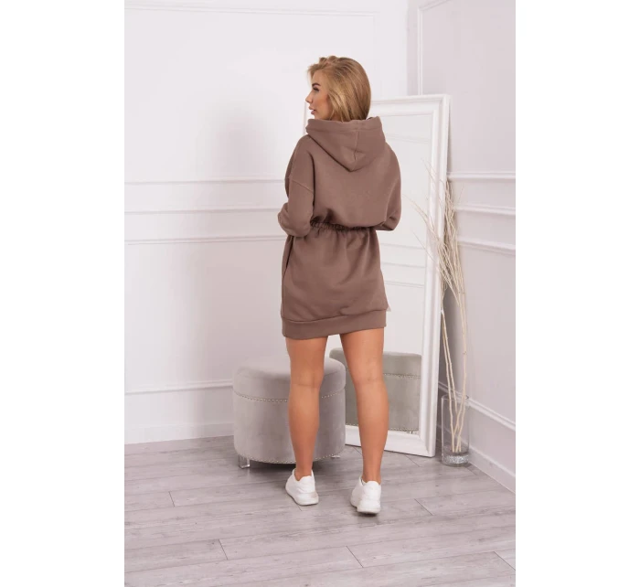 Zateplené šaty s kapucňou mocca