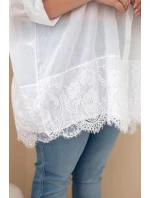 Dámske bavlnené tričko s čipkovým lemovaním v bielej farbe Plus Size