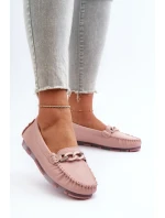 Dámské kožené mokasíny s ozdobou růžové model 21655767 - S.Barski