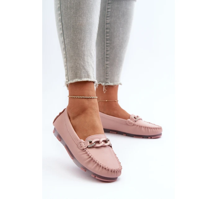 Dámské kožené mokasíny s ozdobou růžové model 21655767 - S.Barski