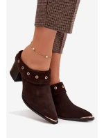 Semišové dámské sandály na podpatku D&A model 22031840 čokoládové - S.Barski