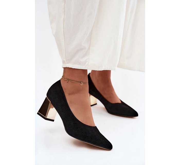 Lodičky z přírodního semiše na podpatku model 22122632 Černé - VINCEZA