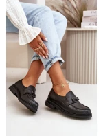 Zazoo 20174 Skórzane Eleganckie Półbuty Damskie Na Płaskim Obcasie Czarne