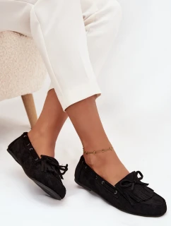 Dámske mokasíny s lemom a mašľou Olivianne - čierne