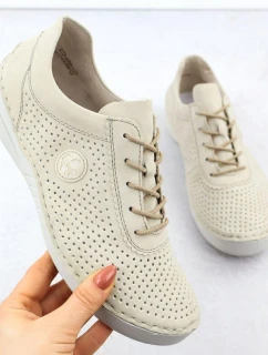 Dámske perforované béžové kožené poltopánky Rieker 52546-60