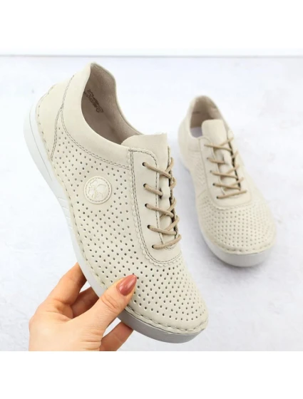 Dámske perforované béžové kožené poltopánky Rieker 52546-60